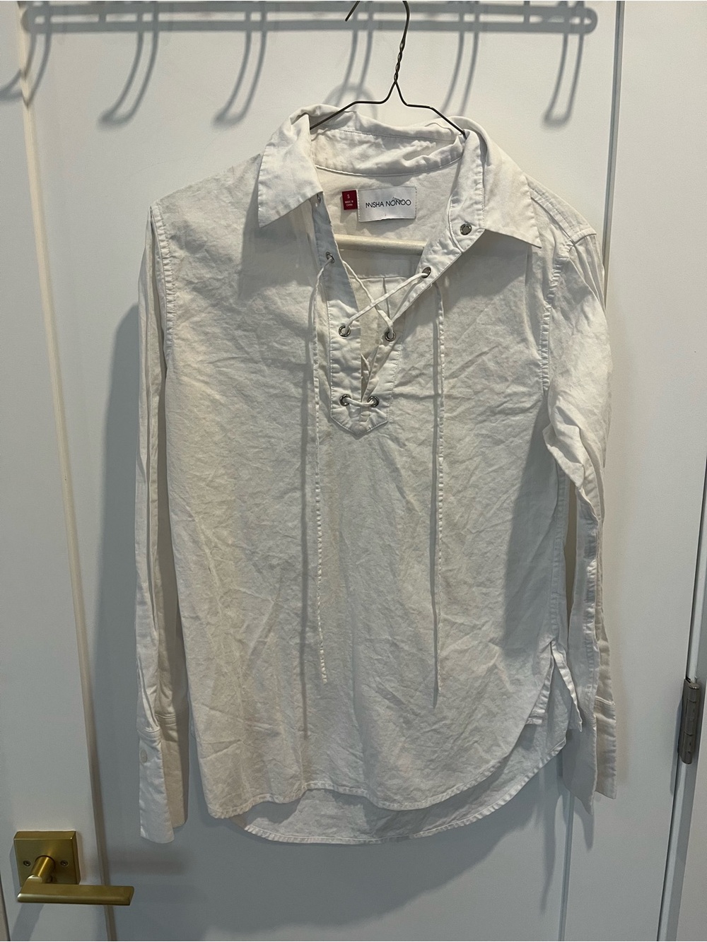 White Lace-Up Cotton Shirt Blouse by Misha NoNoo